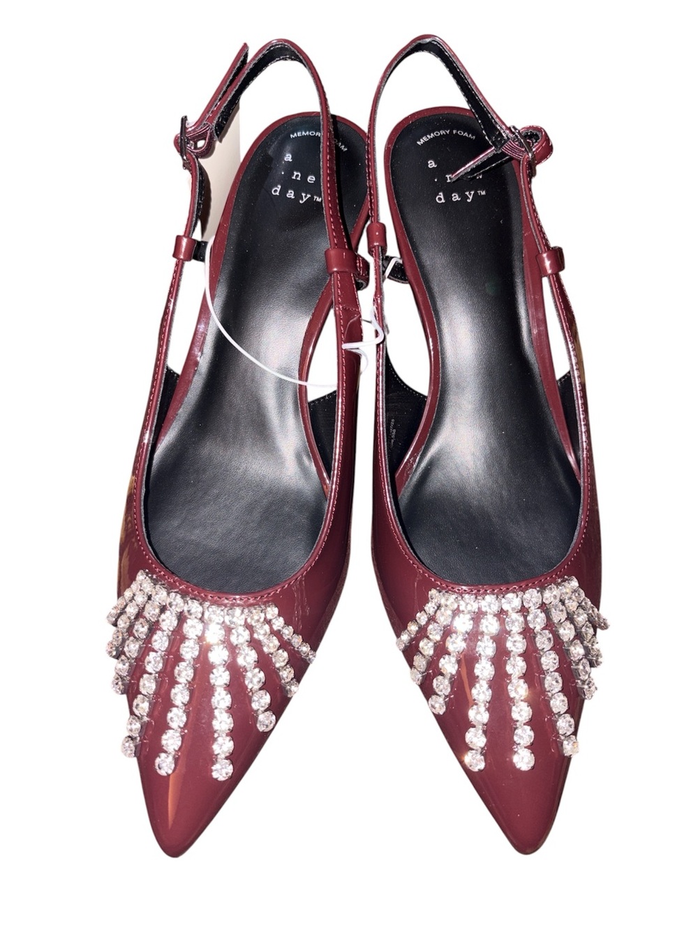 a new day Burgundy Patent Pointed Slingbacks with Crystal Fringe